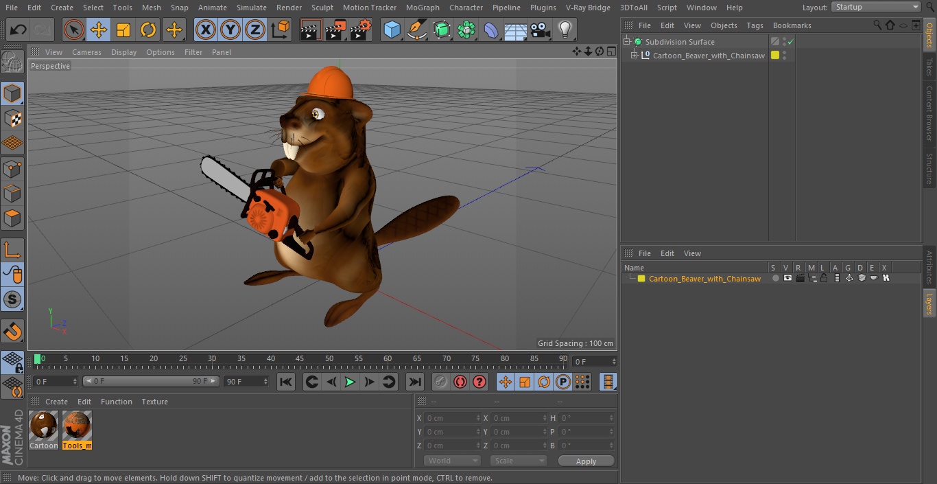 3D Cartoon Beaver with Chainsaw model