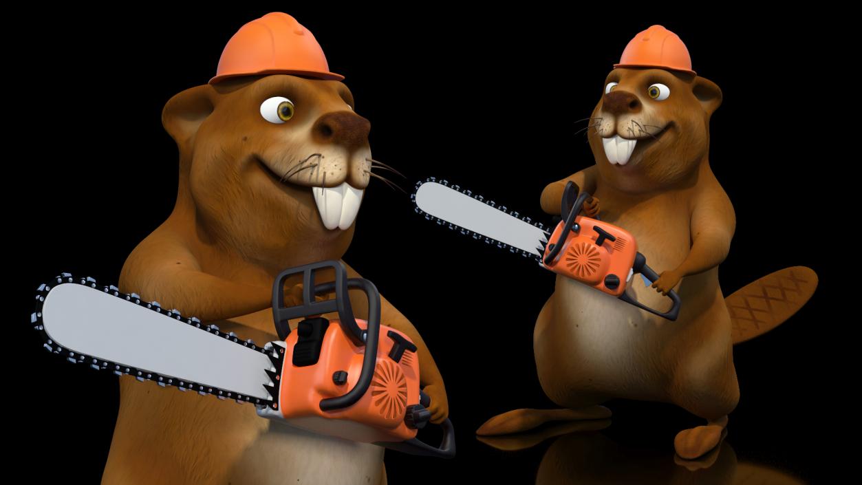 3D Cartoon Beaver with Chainsaw model