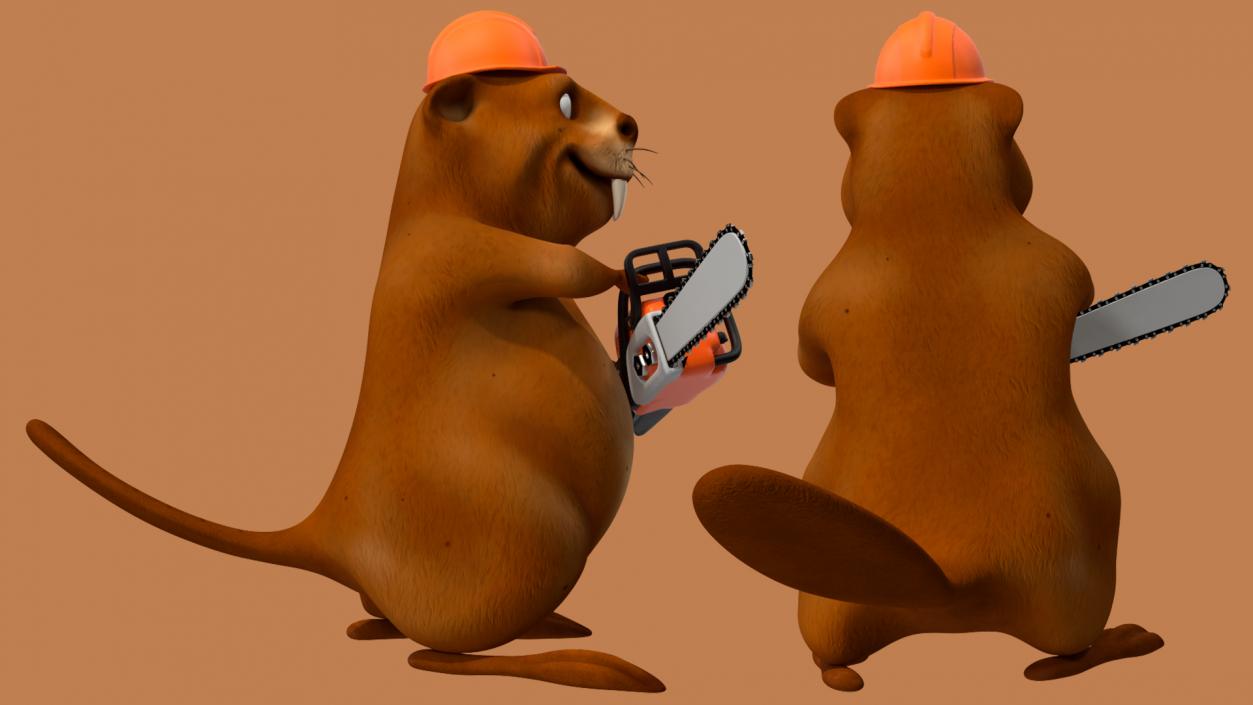 3D Cartoon Beaver with Chainsaw model