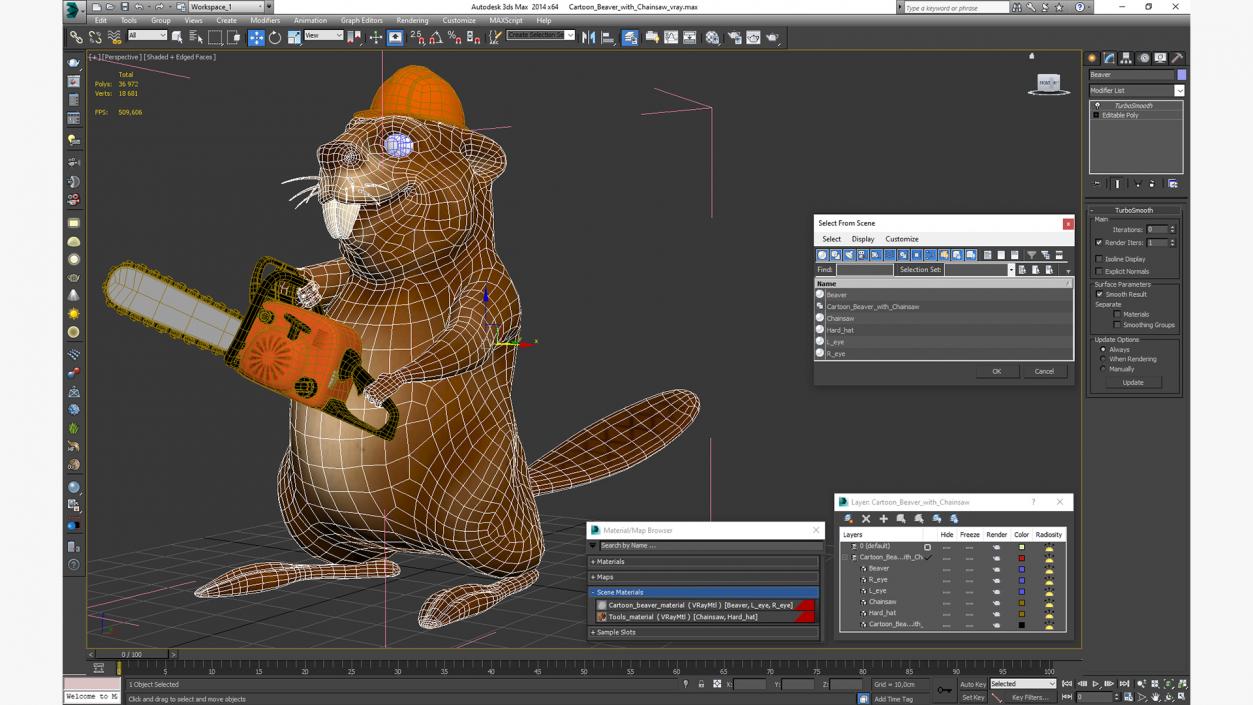 3D Cartoon Beaver with Chainsaw model