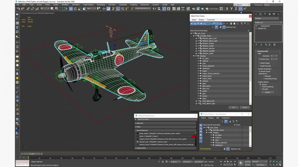 A6M Zero WWII Fighter Aircraft Rigged 3D