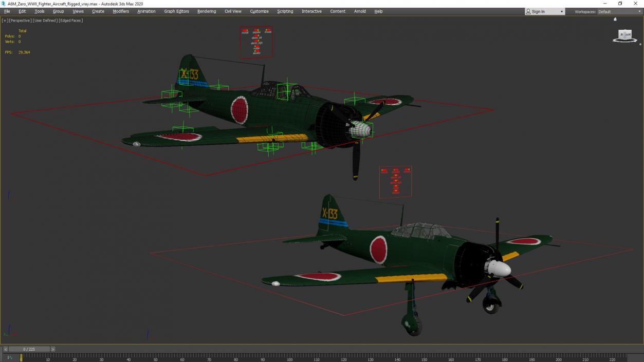 A6M Zero WWII Fighter Aircraft Rigged 3D