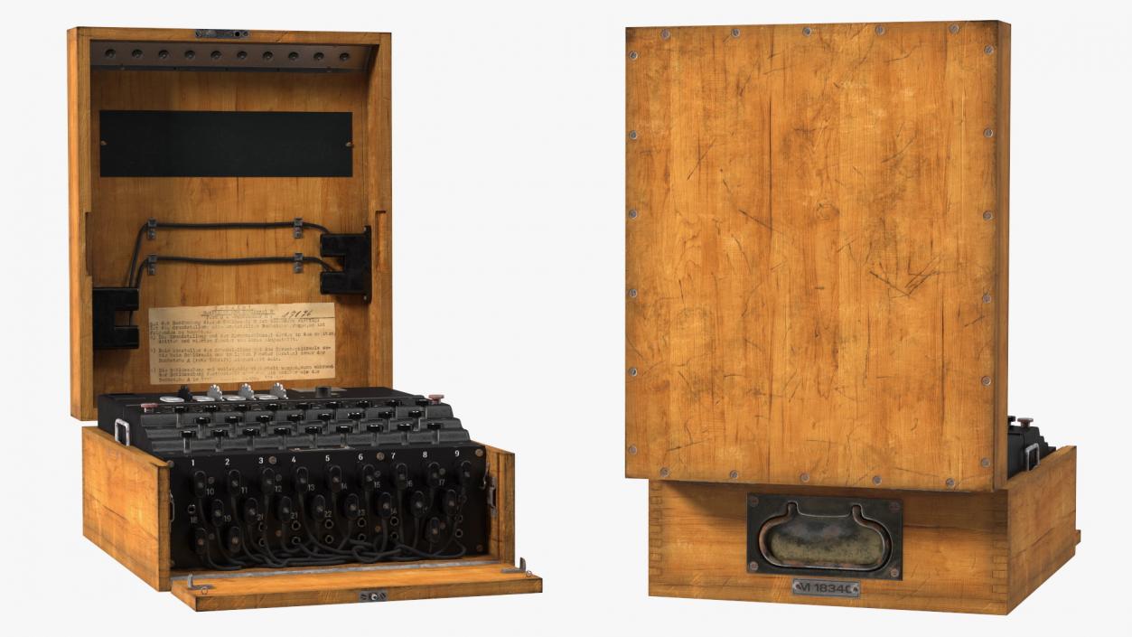 Enigma M4 Cipher Machine in Wooden Case 3D model