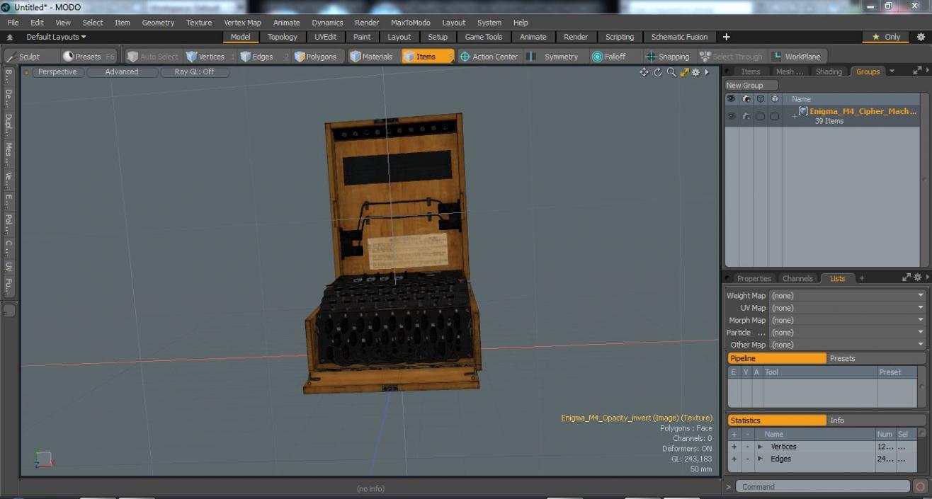 Enigma M4 Cipher Machine in Wooden Case 3D model