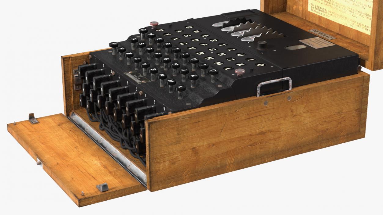 Enigma M4 Cipher Machine in Wooden Case 3D model