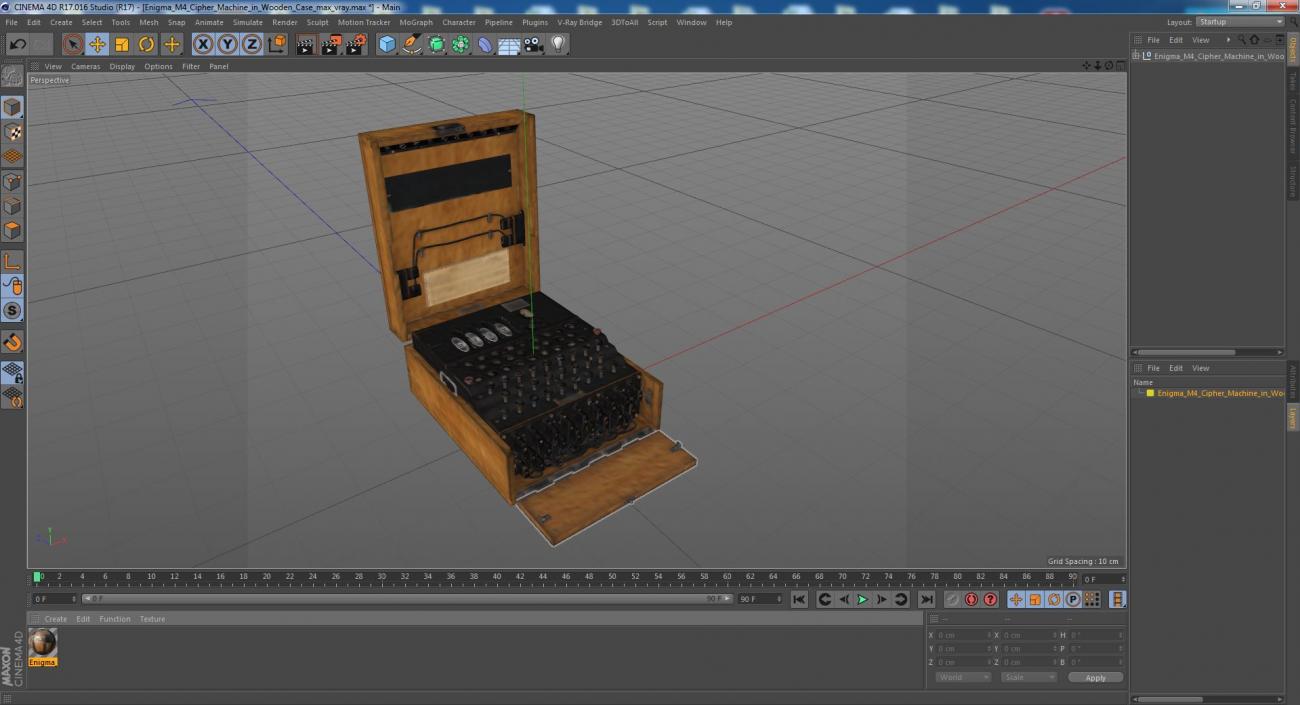 Enigma M4 Cipher Machine in Wooden Case 3D model