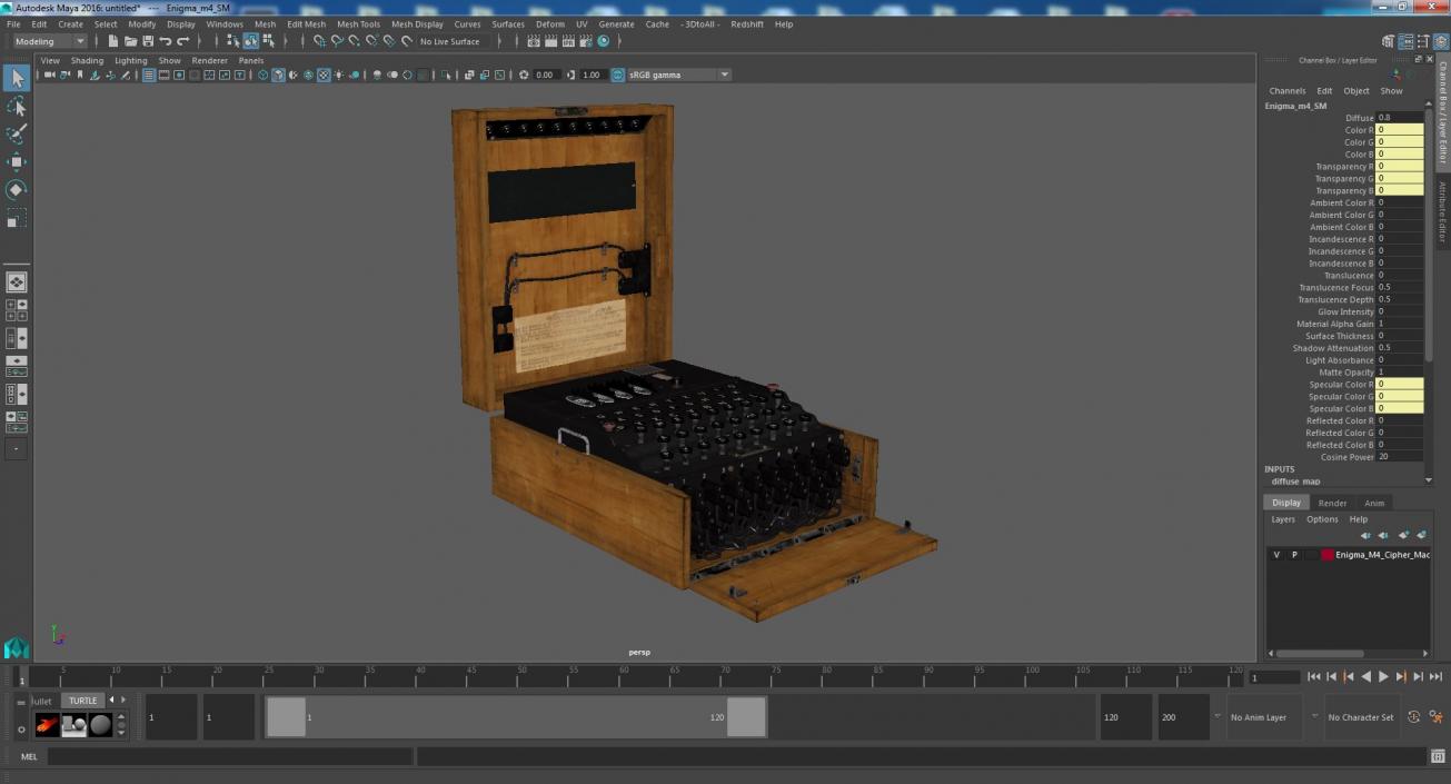 Enigma M4 Cipher Machine in Wooden Case 3D model