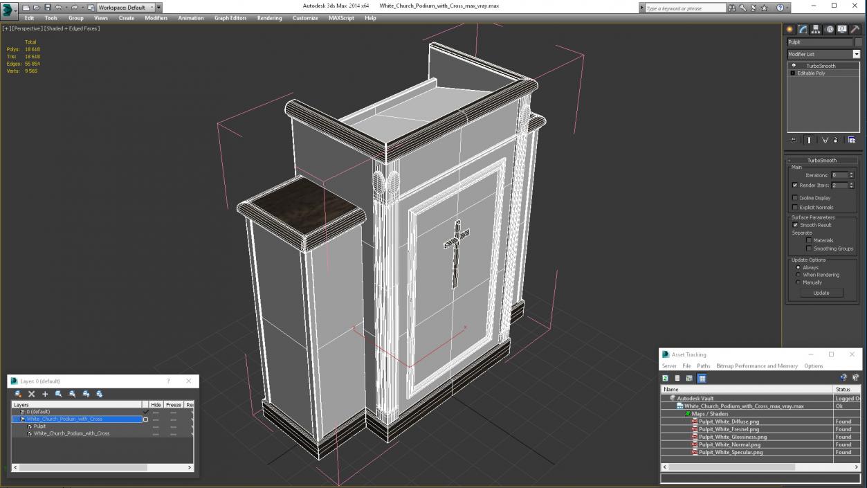 3D model White Church Podium with Cross