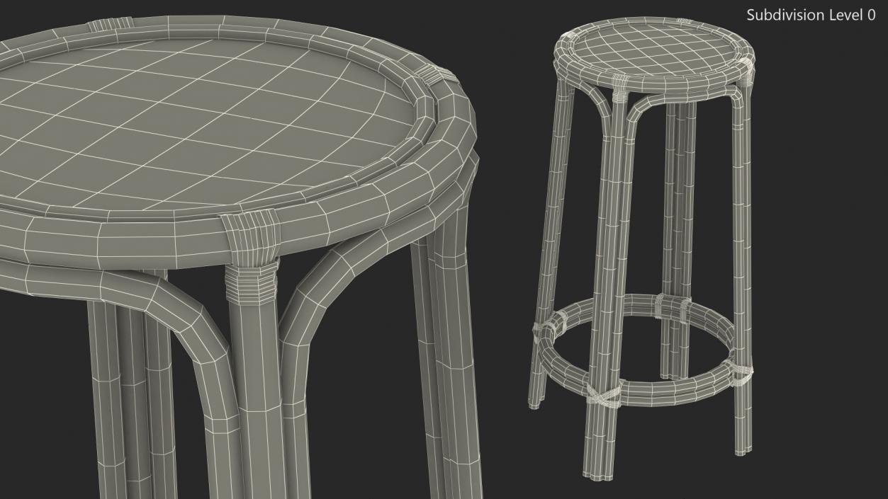 Rattan Backless Counter Stool 3D model