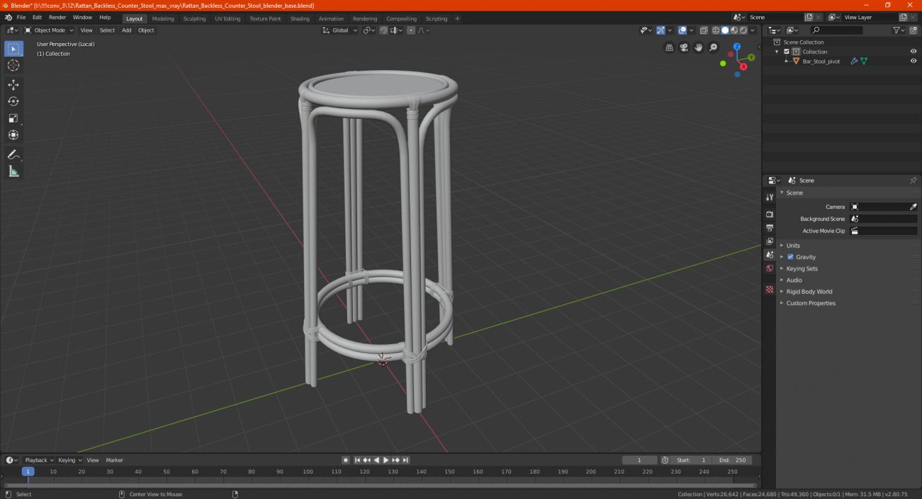 Rattan Backless Counter Stool 3D model