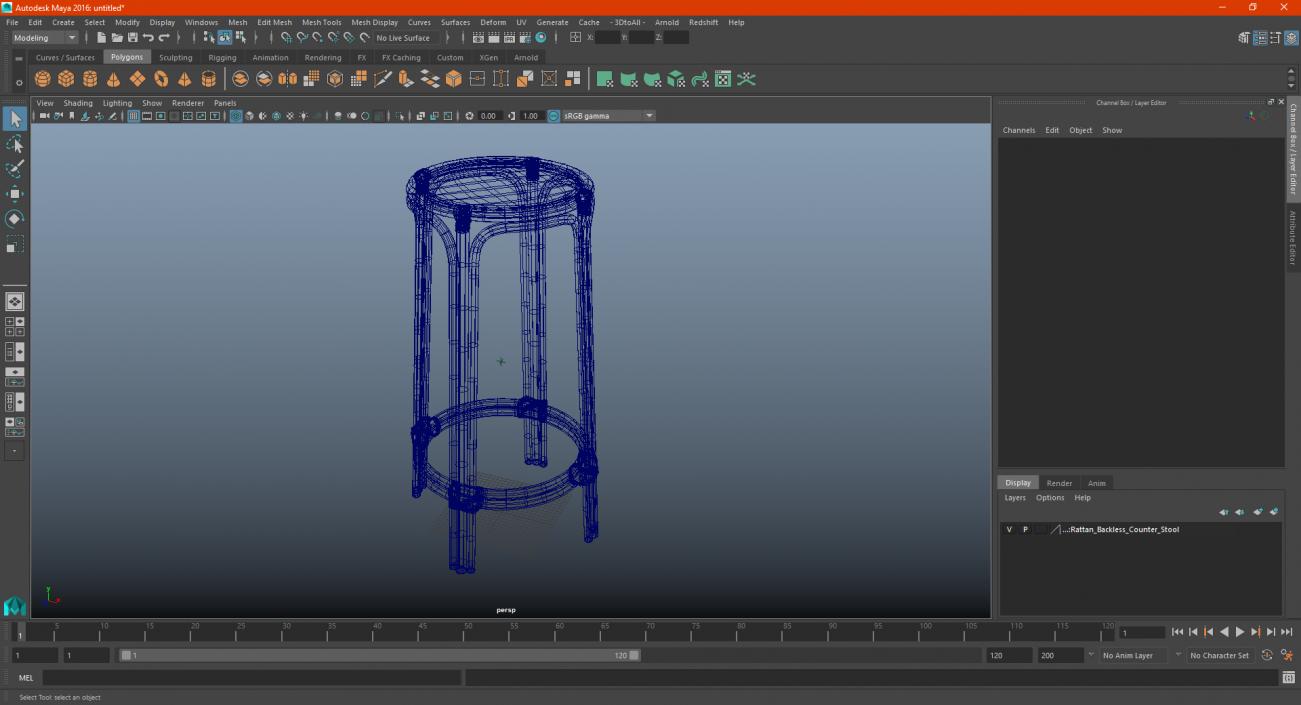 Rattan Backless Counter Stool 3D model