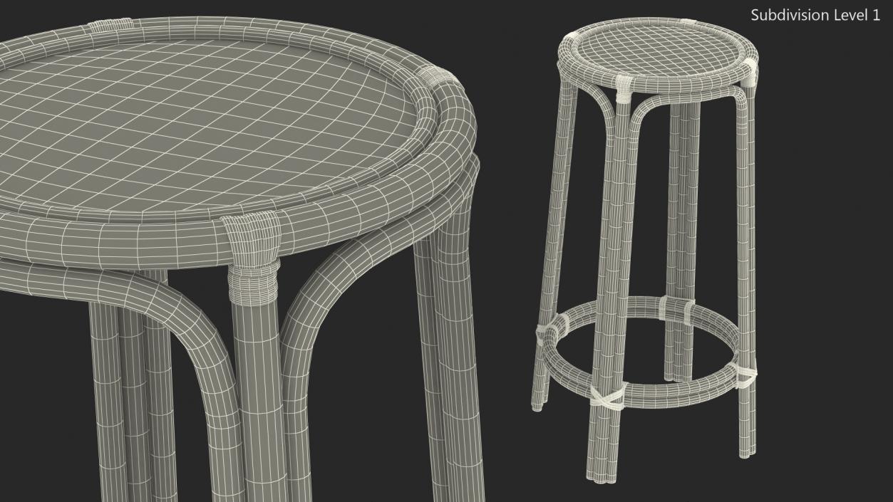 Rattan Backless Counter Stool 3D model