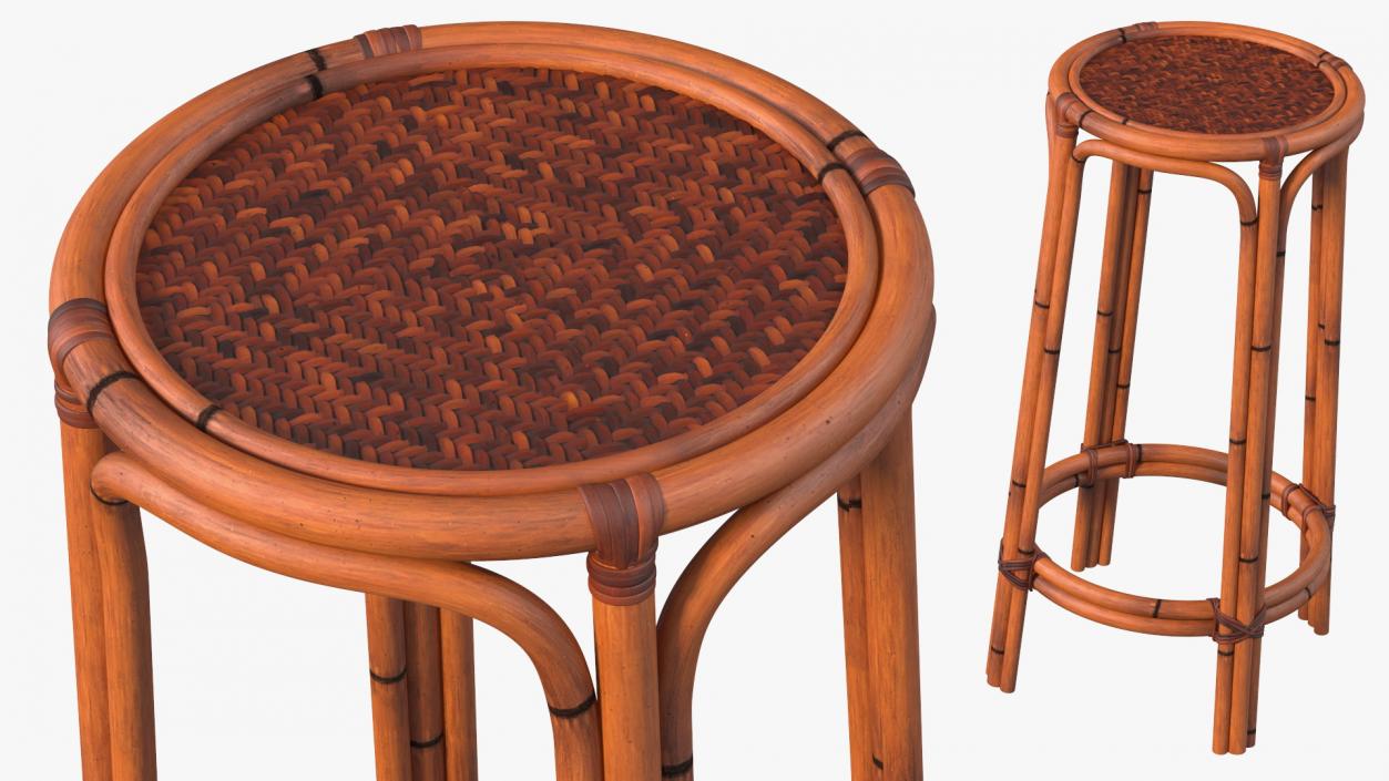 Rattan Backless Counter Stool 3D model