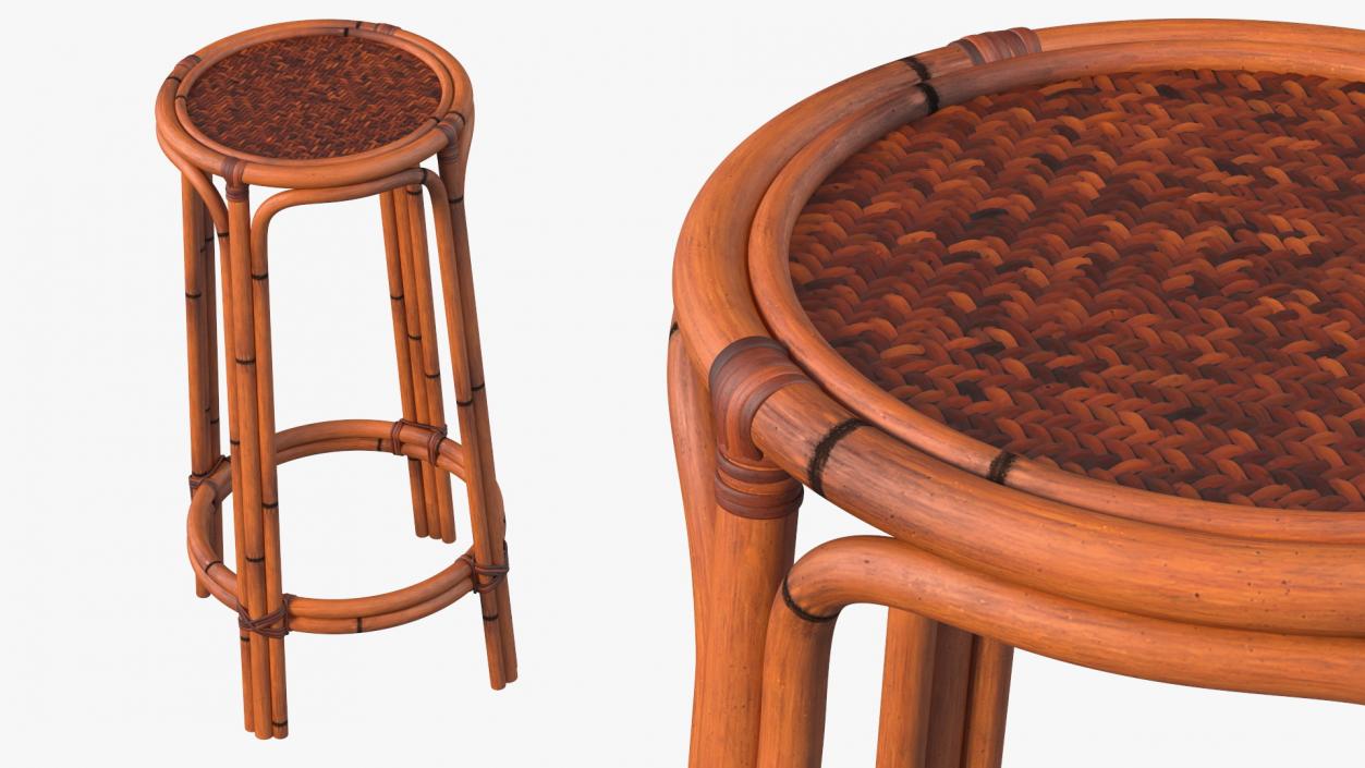 Rattan Backless Counter Stool 3D model