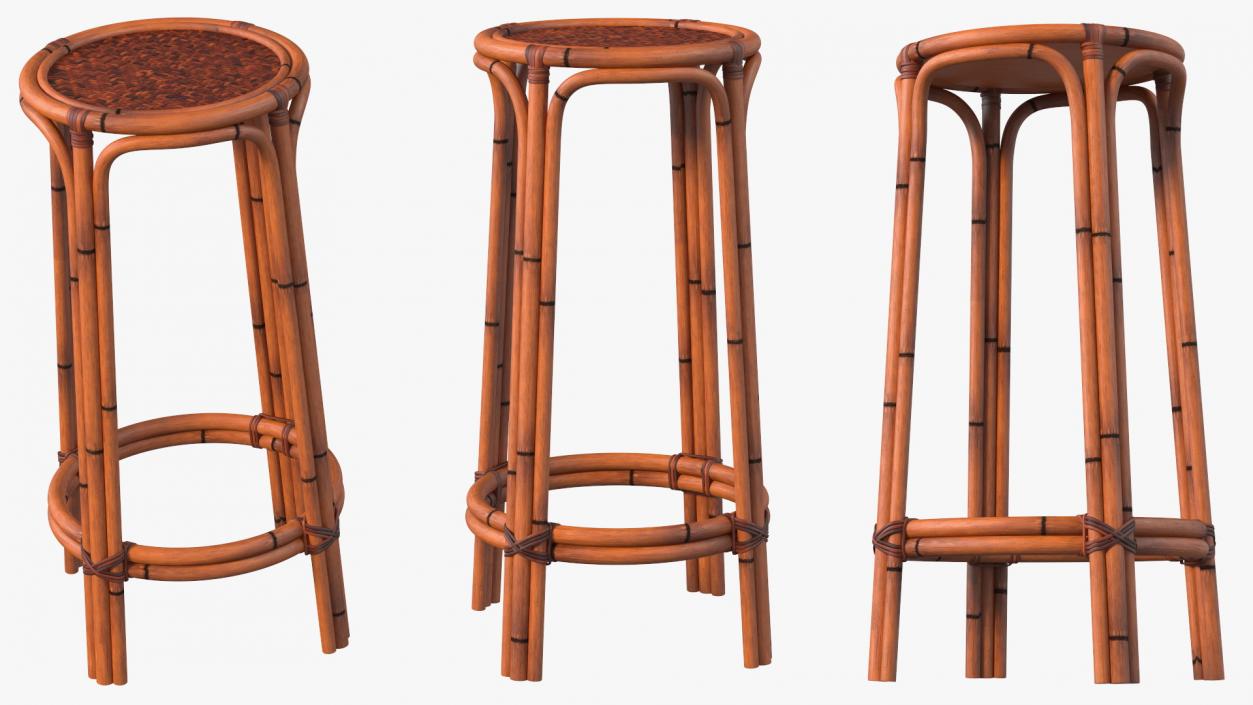 Rattan Backless Counter Stool 3D model