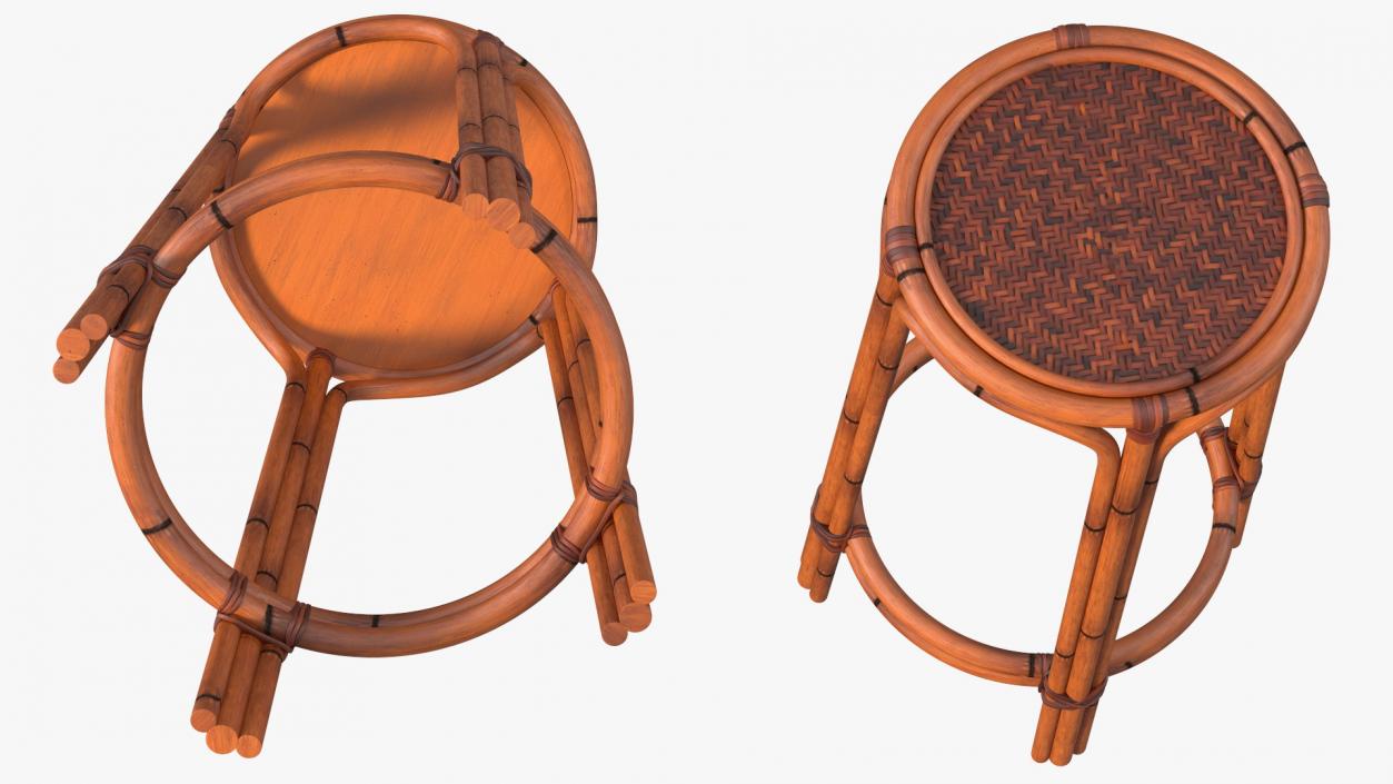 Rattan Backless Counter Stool 3D model