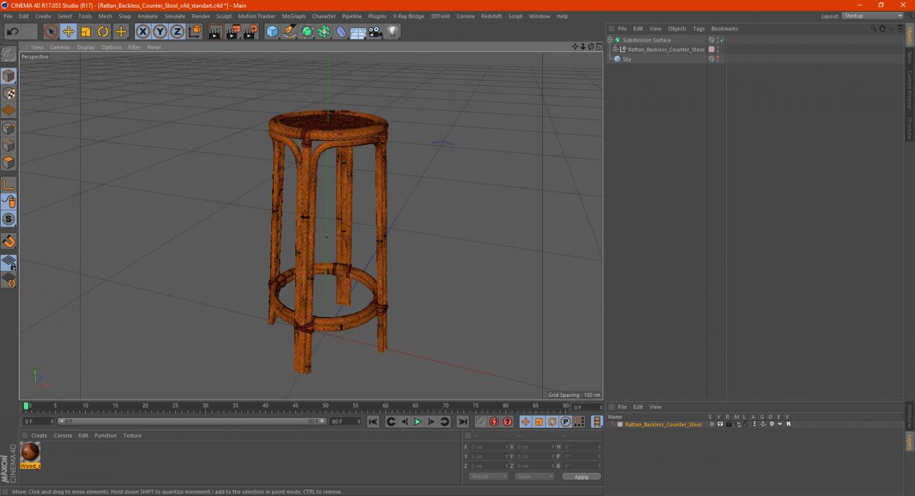 Rattan Backless Counter Stool 3D model