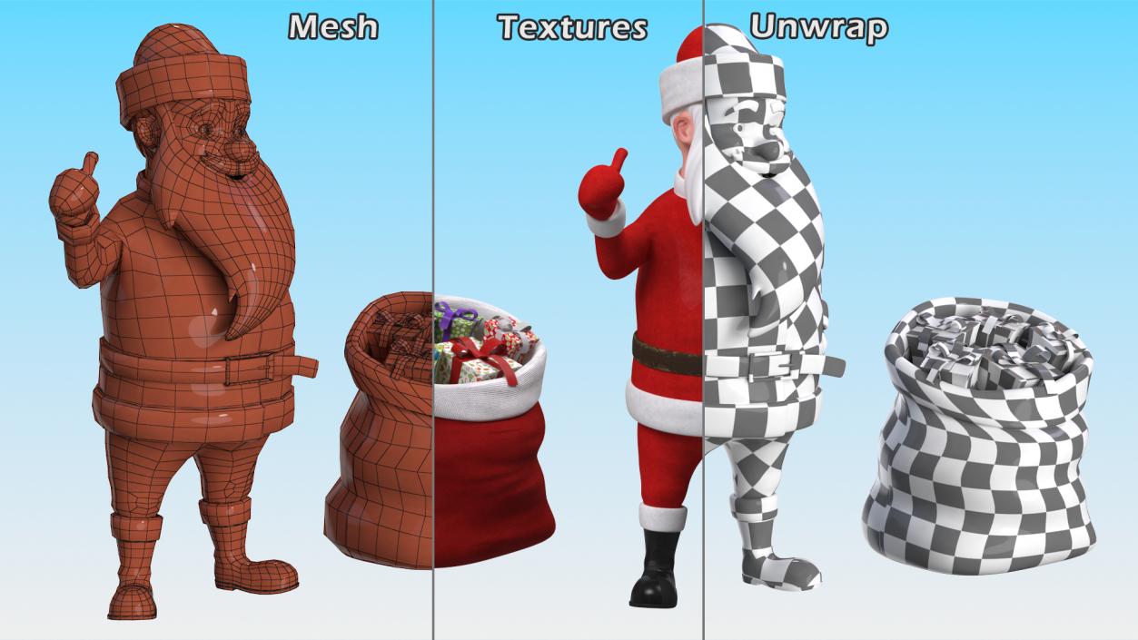 Cartoon Character Santa Claus Standing with Gifts 3D model