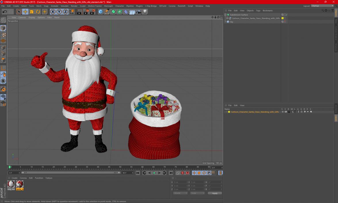 Cartoon Character Santa Claus Standing with Gifts 3D model