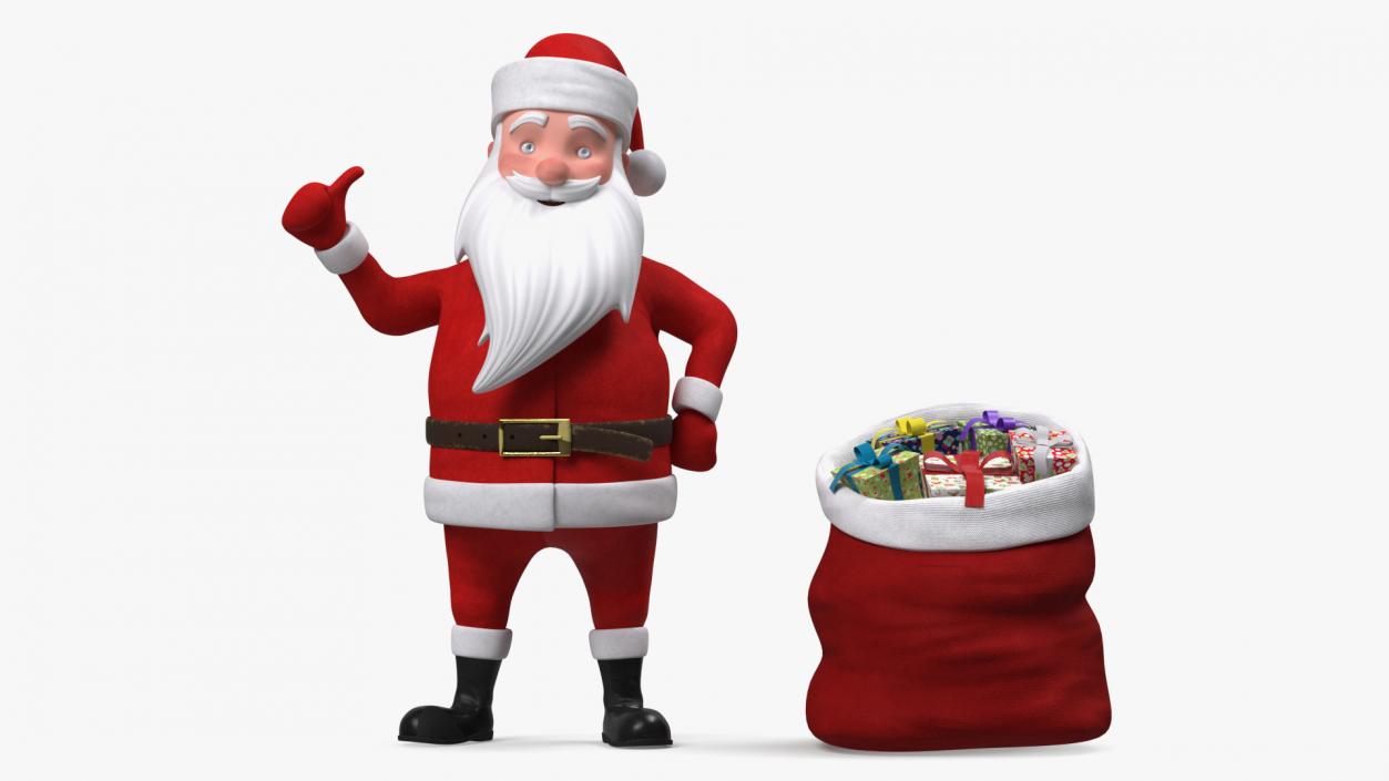 Cartoon Character Santa Claus Standing with Gifts 3D model