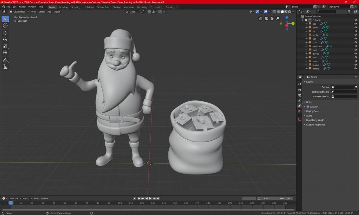 Cartoon Character Santa Claus Standing with Gifts 3D model