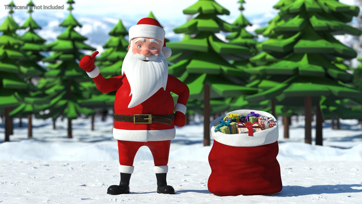 Cartoon Character Santa Claus Standing with Gifts 3D model