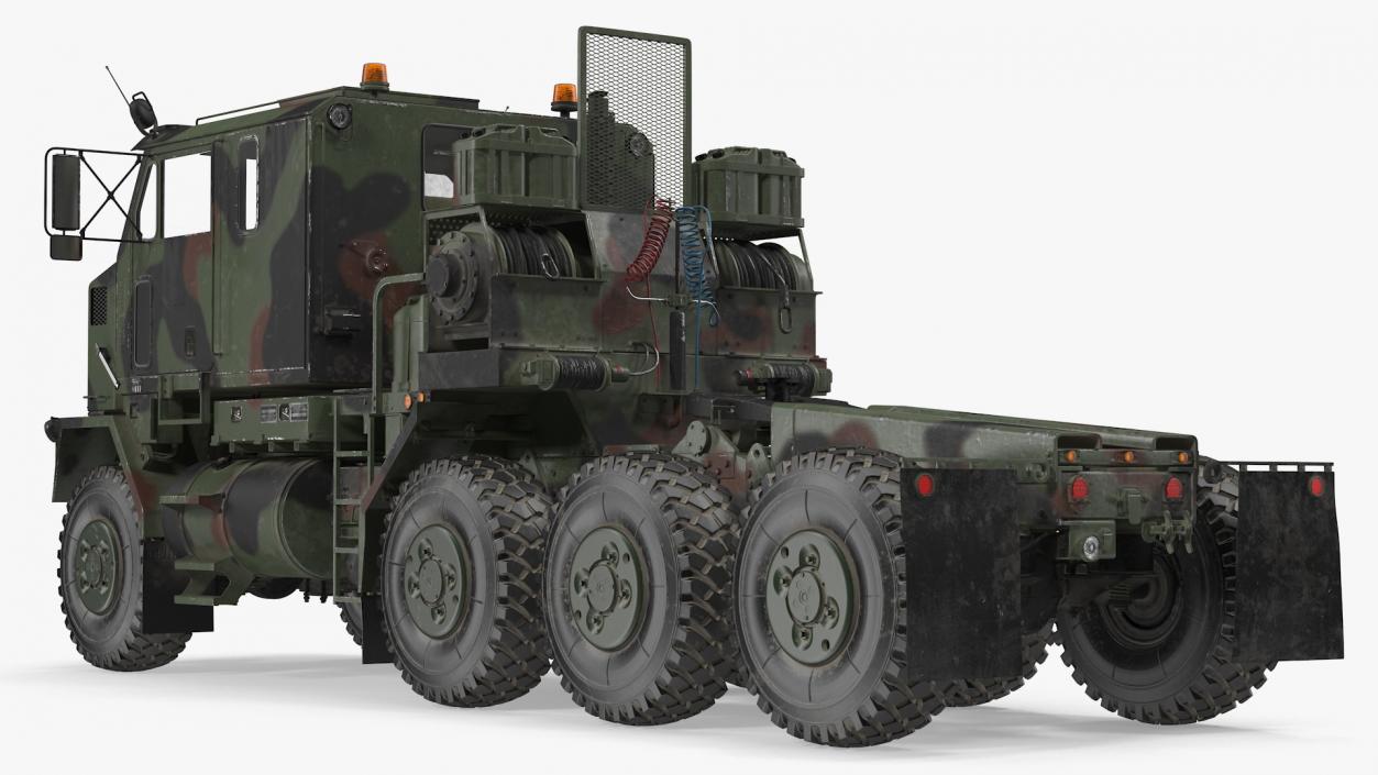 Dirty Camouflage Oshkosh M1070 Tank Transporter Tractor with M1000 Semi-Trailer 3D model