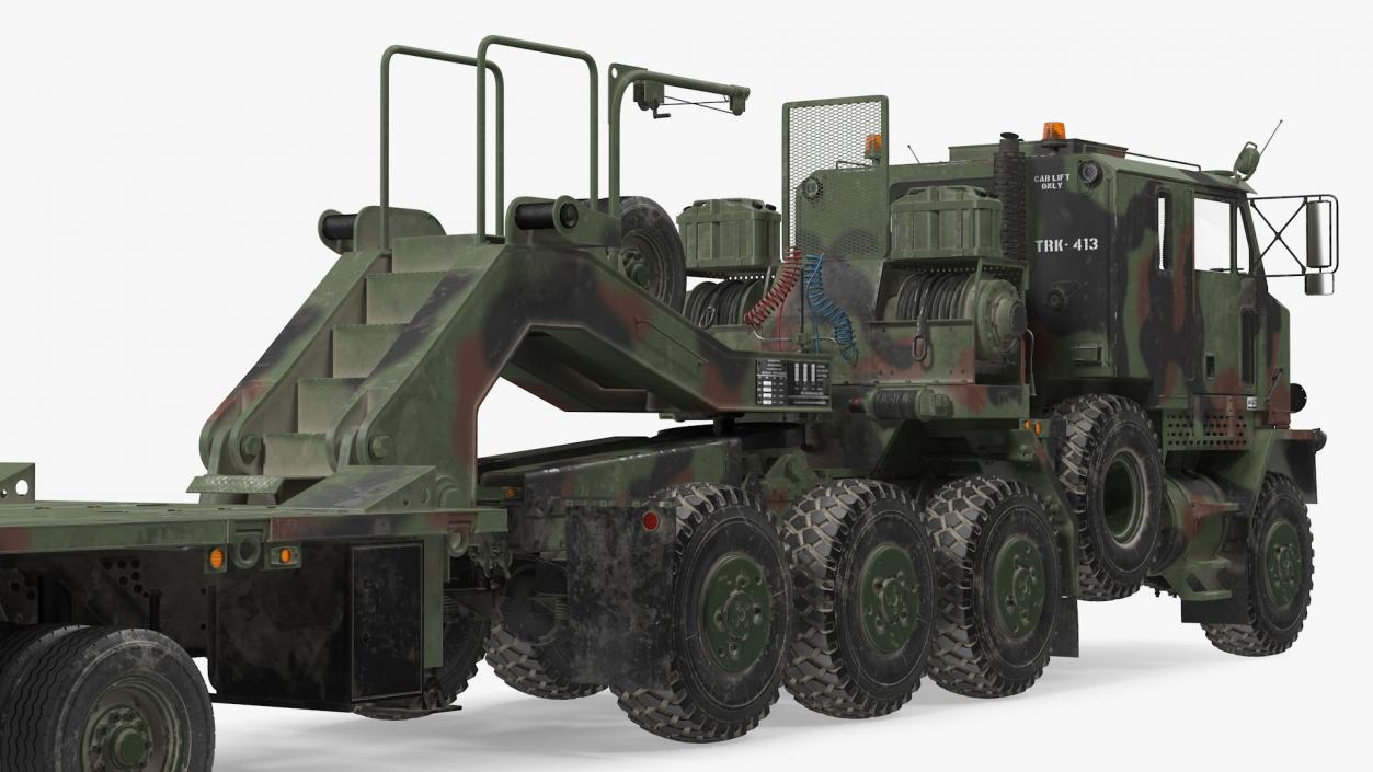 Dirty Camouflage Oshkosh M1070 Tank Transporter Tractor with M1000 Semi-Trailer 3D model