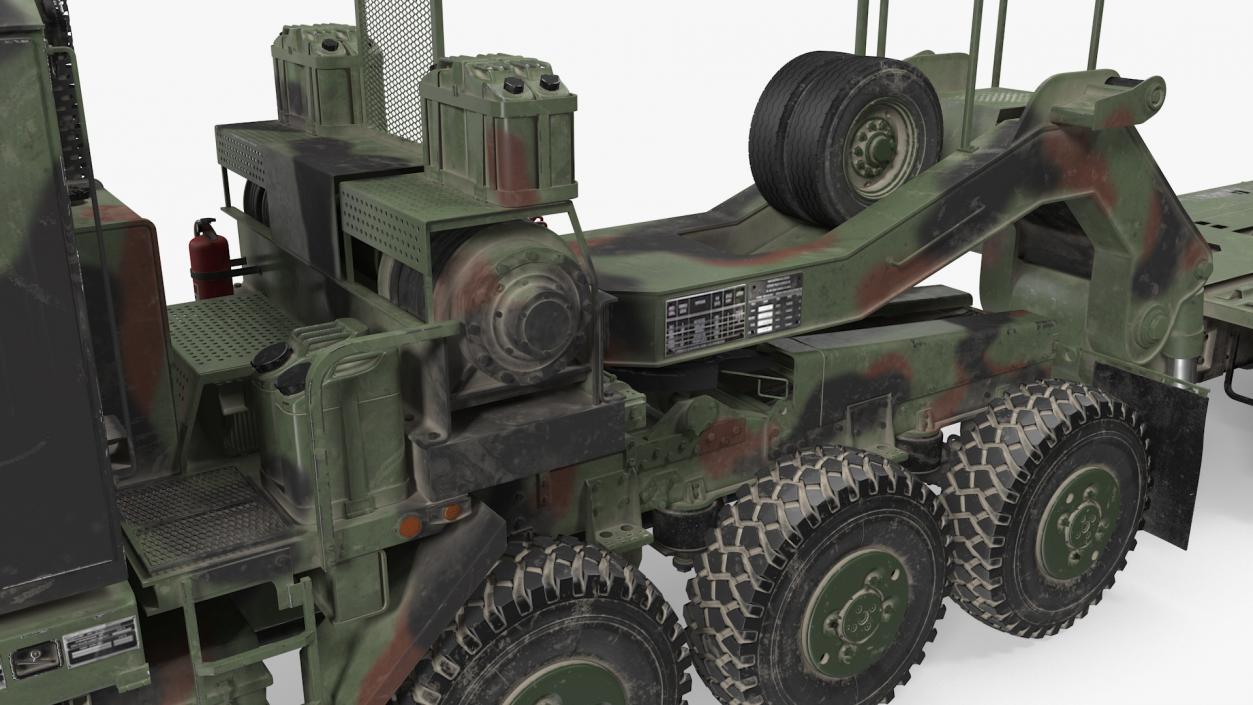 Dirty Camouflage Oshkosh M1070 Tank Transporter Tractor with M1000 Semi-Trailer 3D model