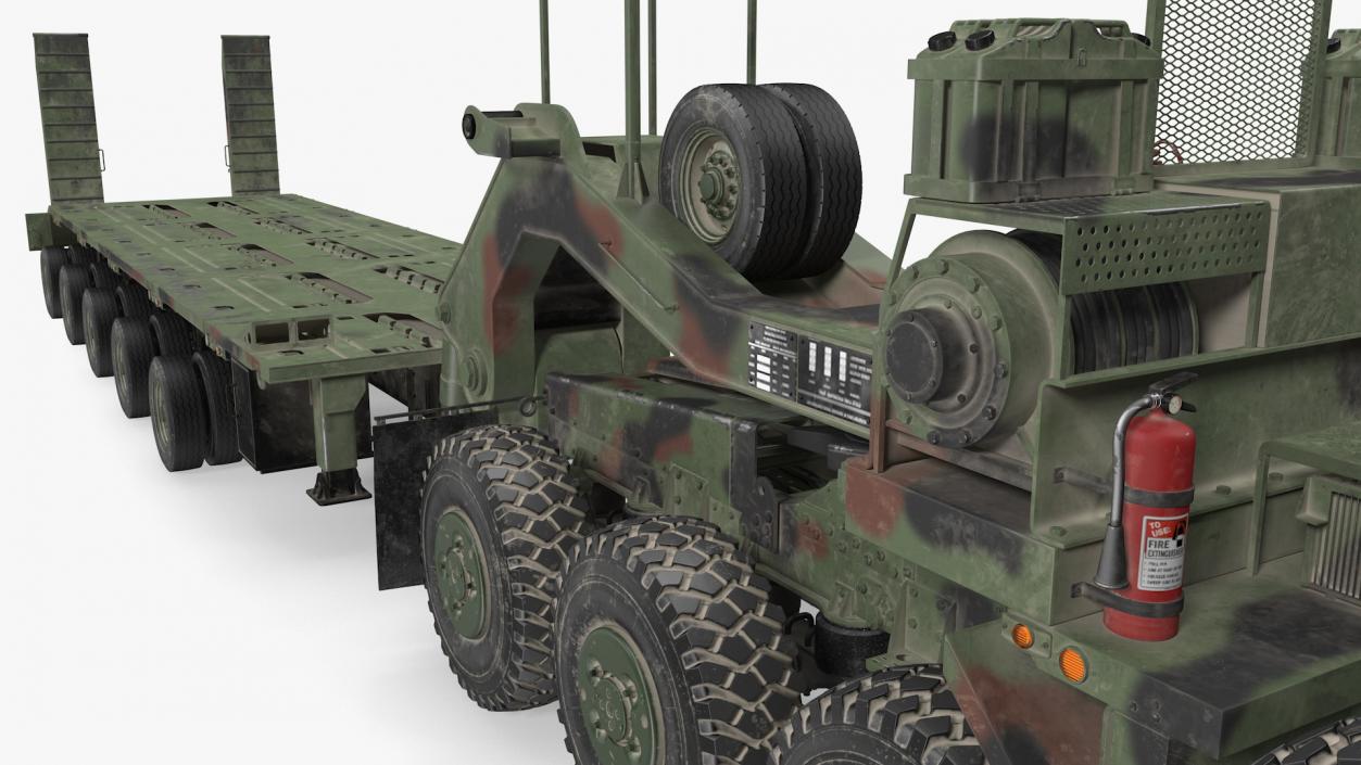 Dirty Camouflage Oshkosh M1070 Tank Transporter Tractor with M1000 Semi-Trailer 3D model