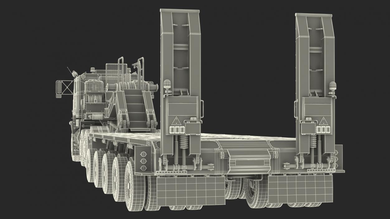 Dirty Camouflage Oshkosh M1070 Tank Transporter Tractor with M1000 Semi-Trailer 3D model