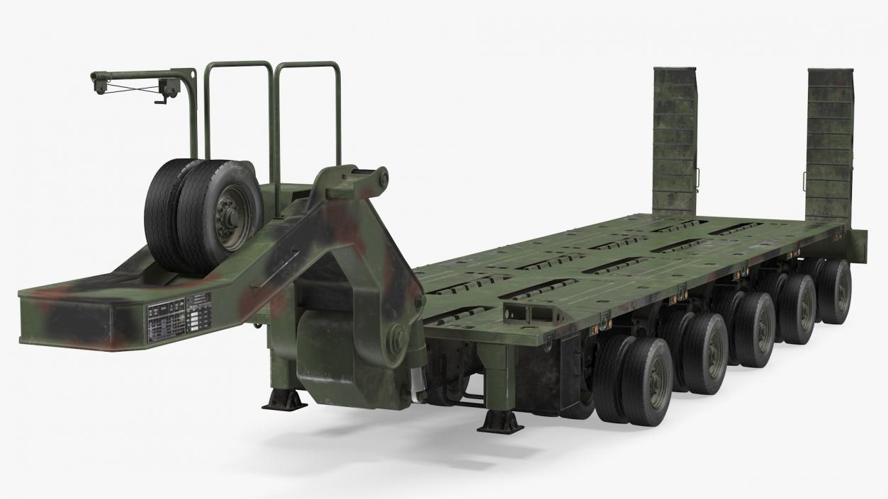 Dirty Camouflage Oshkosh M1070 Tank Transporter Tractor with M1000 Semi-Trailer 3D model