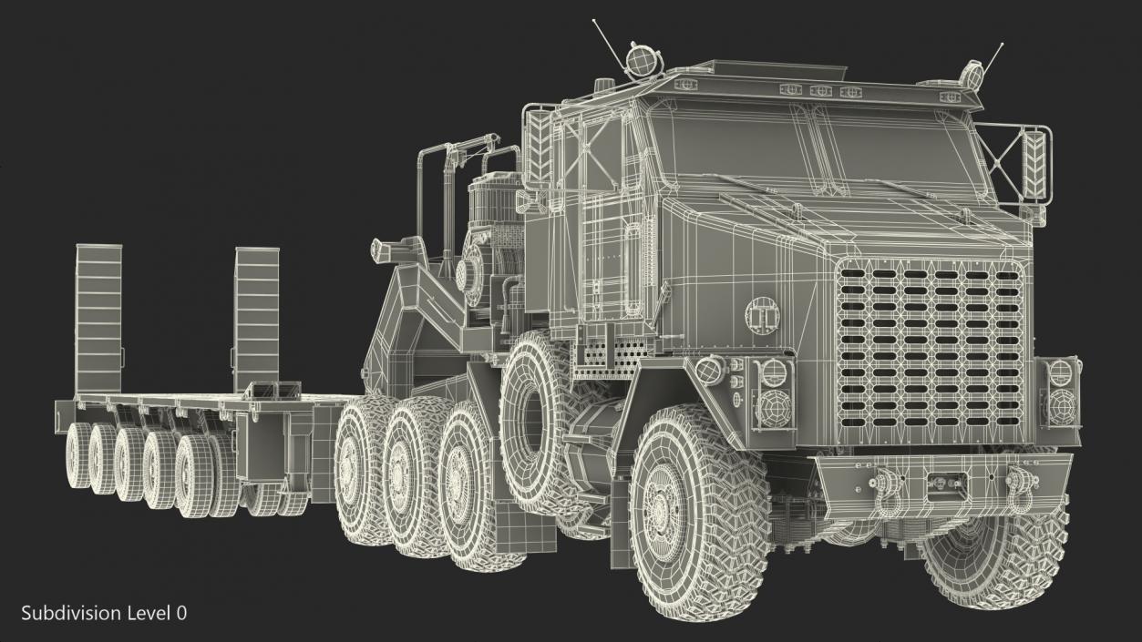 Dirty Camouflage Oshkosh M1070 Tank Transporter Tractor with M1000 Semi-Trailer 3D model