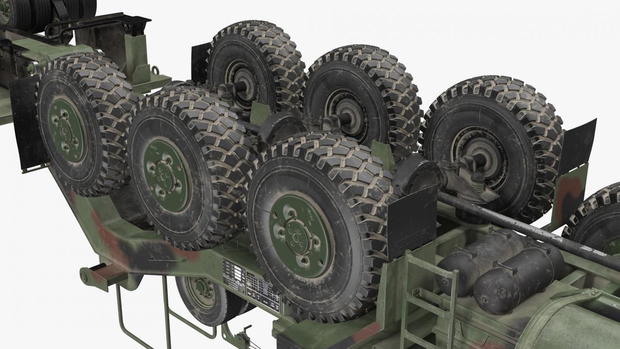 Dirty Camouflage Oshkosh M1070 Tank Transporter Tractor with M1000 Semi-Trailer 3D model