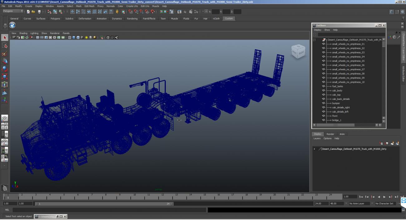 Dirty Camouflage Oshkosh M1070 Tank Transporter Tractor with M1000 Semi-Trailer 3D model