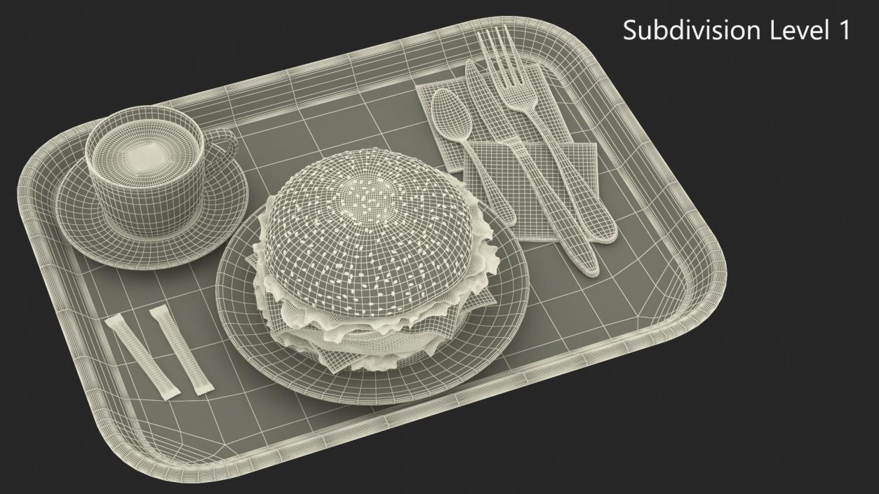 Fast Food Tray with Burger and Coffee 3D