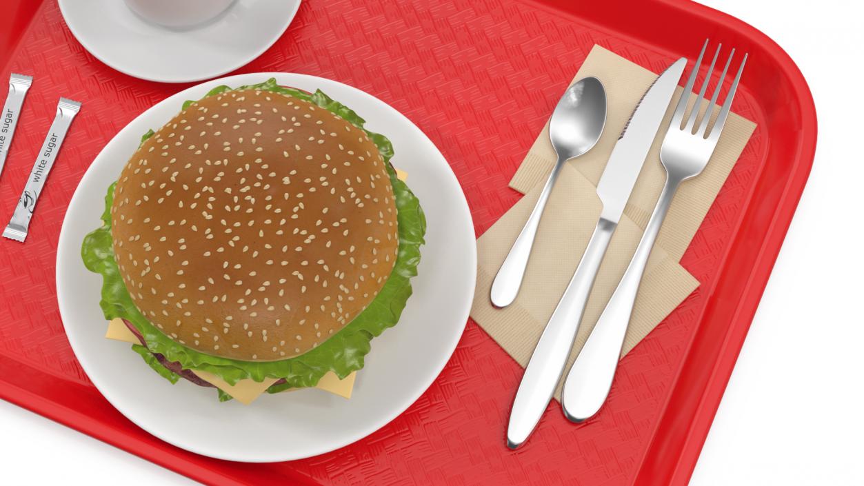 Fast Food Tray with Burger and Coffee 3D