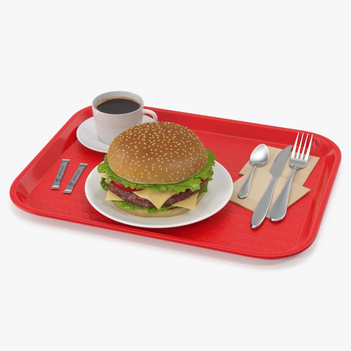 Fast Food Tray with Burger and Coffee 3D