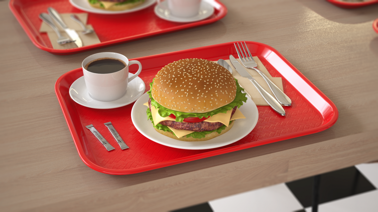 Fast Food Tray with Burger and Coffee 3D