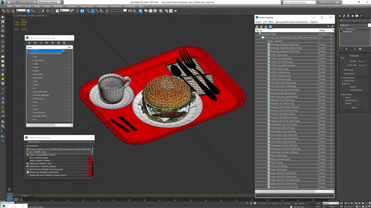 Fast Food Tray with Burger and Coffee 3D