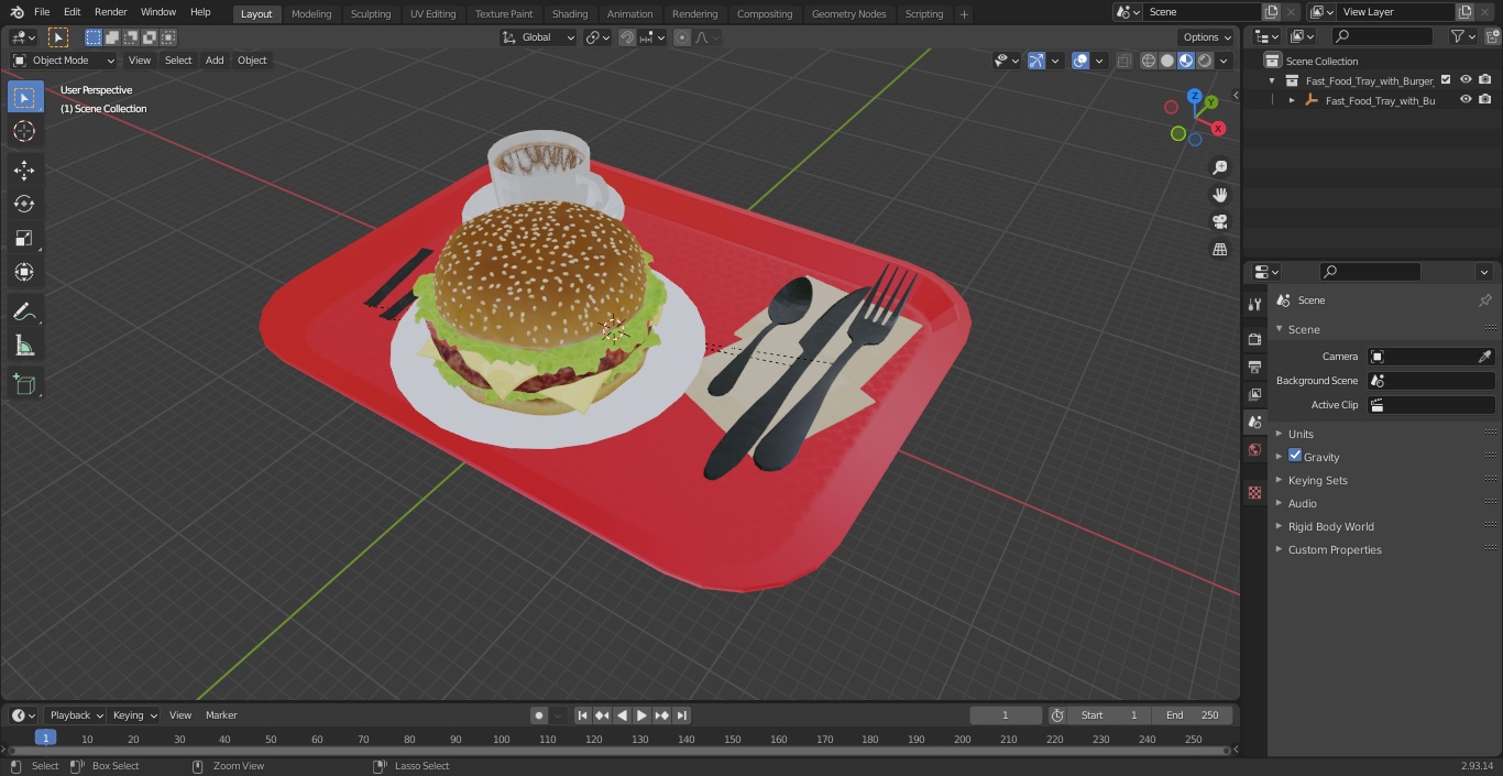 Fast Food Tray with Burger and Coffee 3D