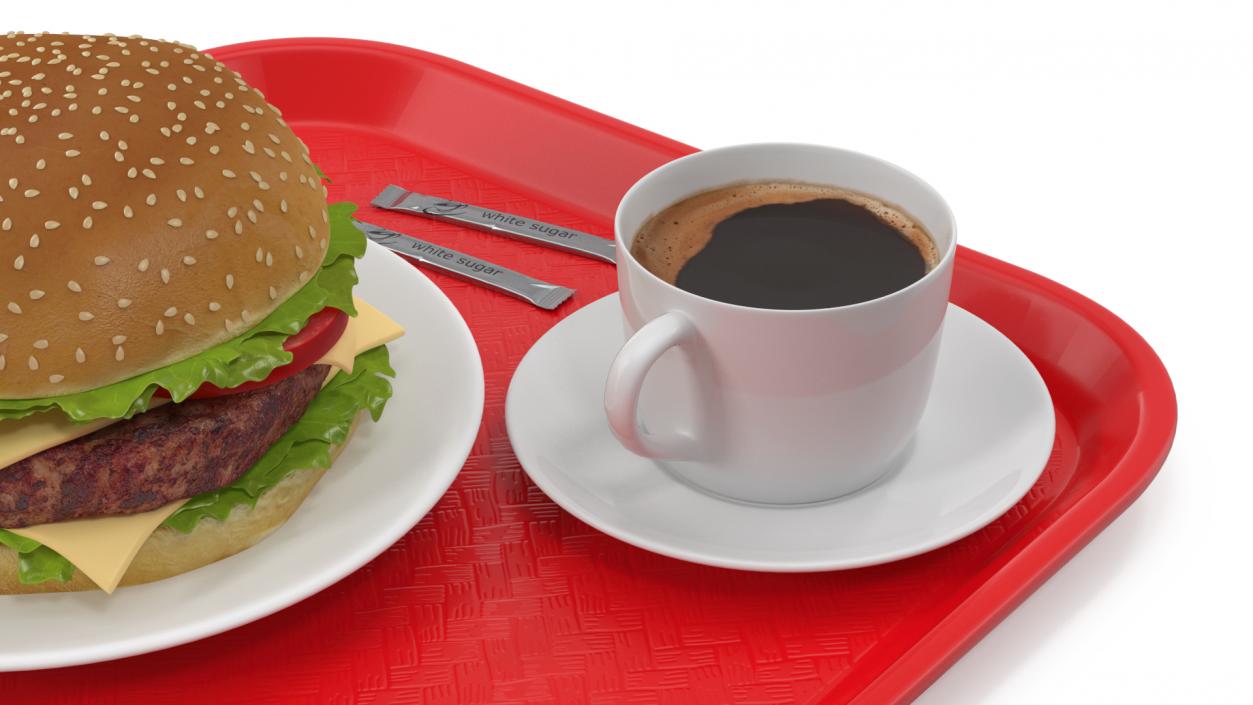 Fast Food Tray with Burger and Coffee 3D