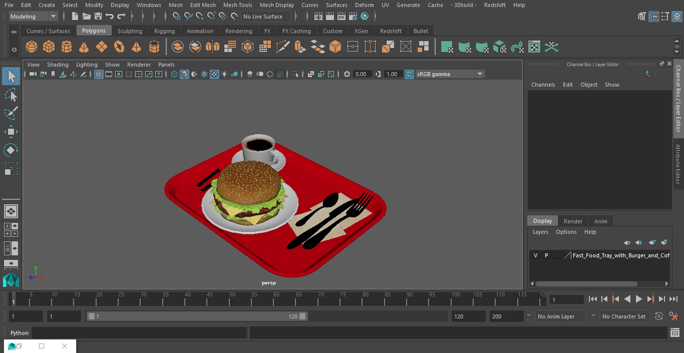 Fast Food Tray with Burger and Coffee 3D