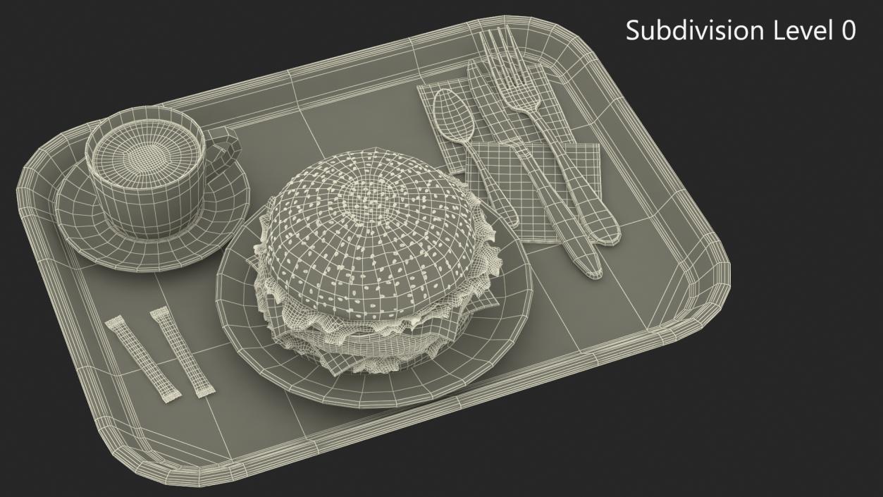 Fast Food Tray with Burger and Coffee 3D