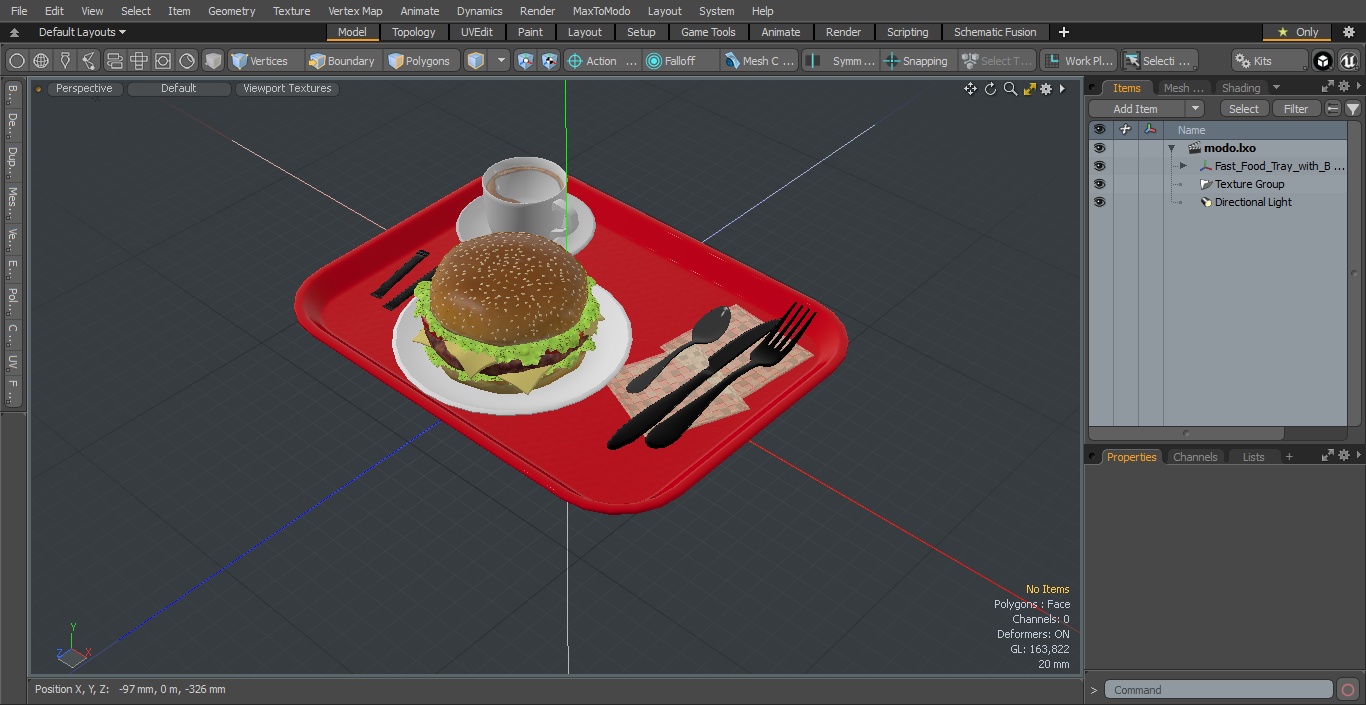 Fast Food Tray with Burger and Coffee 3D