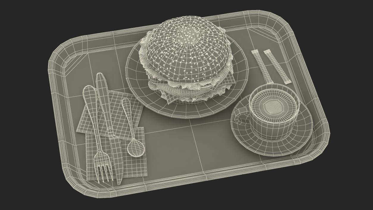 Fast Food Tray with Burger and Coffee 3D