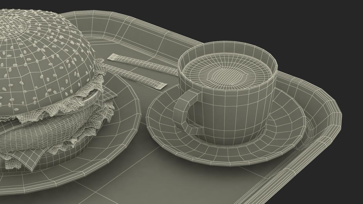 Fast Food Tray with Burger and Coffee 3D