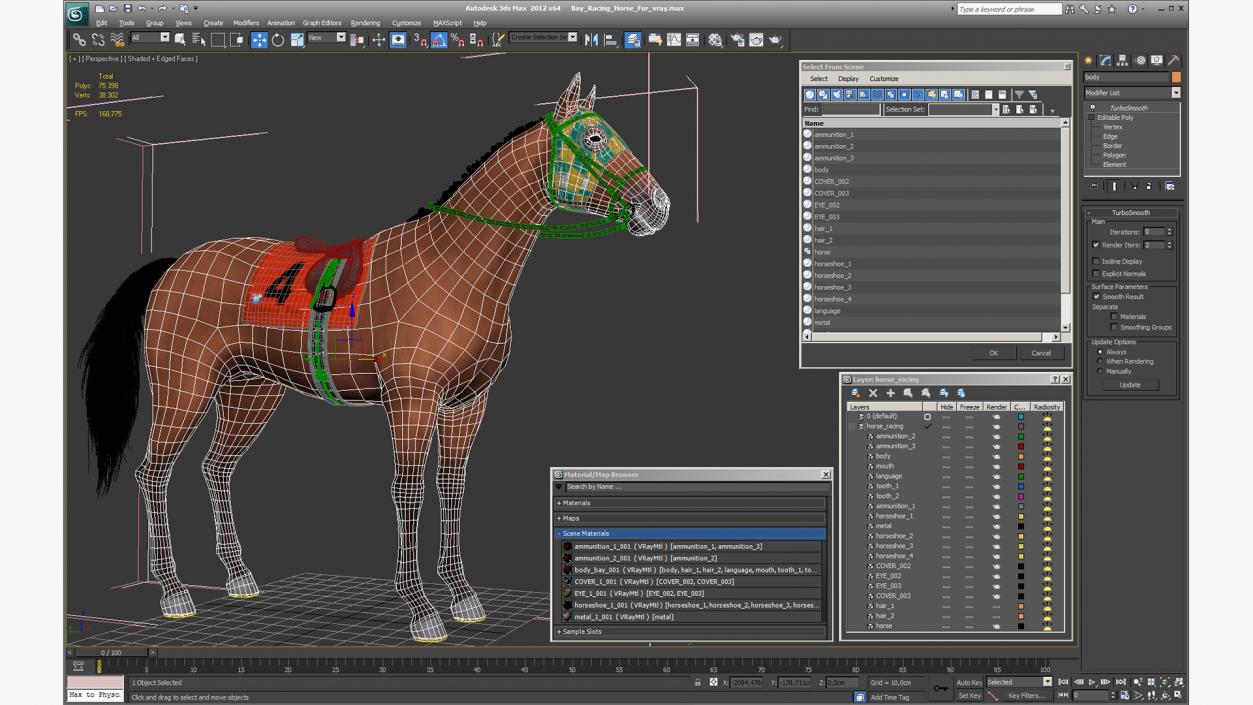 3D model Bay Racing Horse Fur