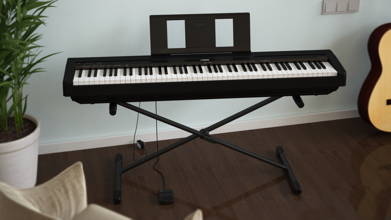 3D Digital Piano Yamaha P45 Stand Mounted model