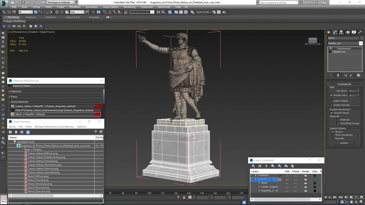 Augustus of Prima Porta Statue on Pedestal 3D